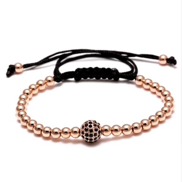 Rose Gold Shamballa Crystal Beaded Rope Bracelet - Picture 1 of 8